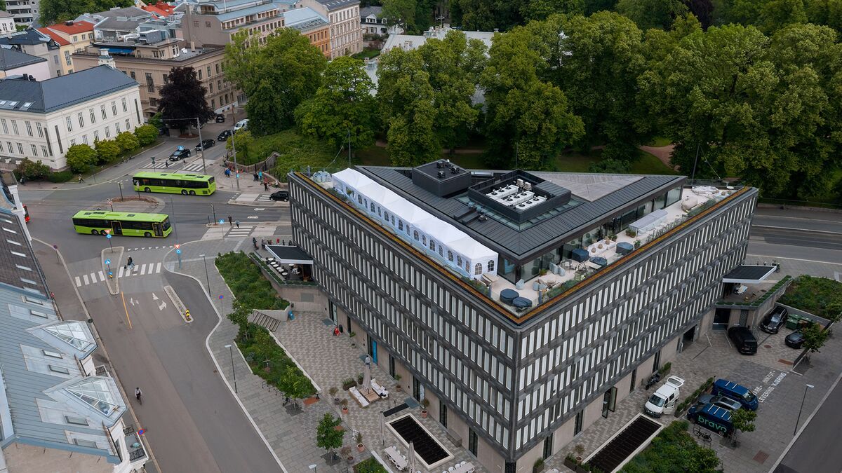 Aerial view of the building that formerly housed the US Embassy in Oslo