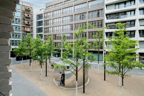 Aerial view of a bicycle parking system in Berlin